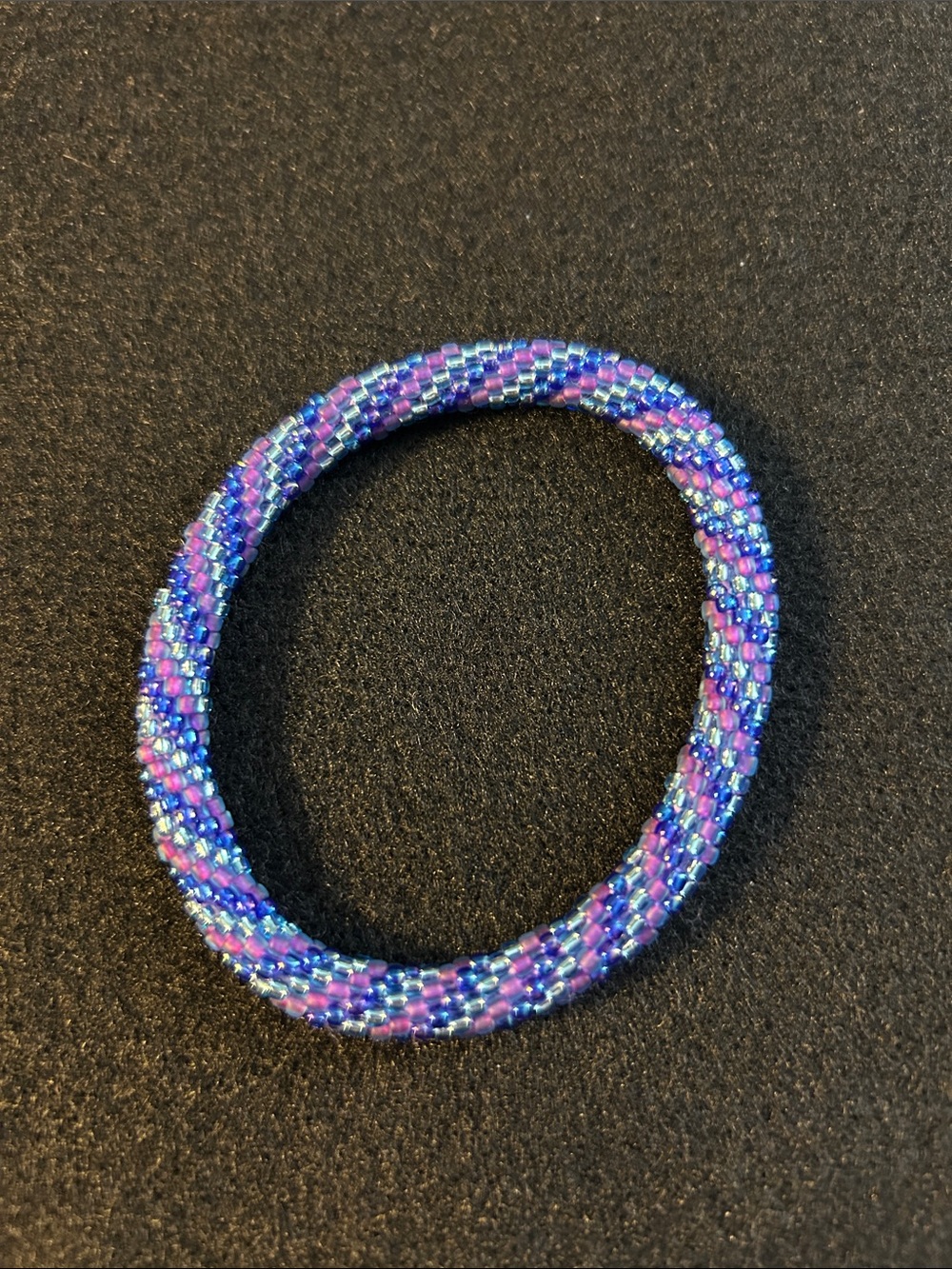 Galaxsea Matte Purple, Iridescent Blue & Blue Seed Bead Stretch Bracelet